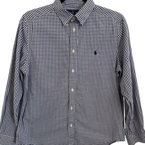 Ralph Lauren Boys Button Up Long Sleeve Shirt Blue‎ White Check XL 18/20 Gingham